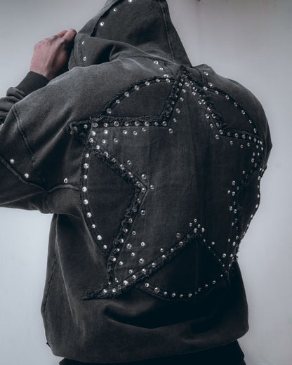 HUDSON HOODY-605 STAR STONES OVERSIZED HOODY BLK (HOODY-605 - BLK)