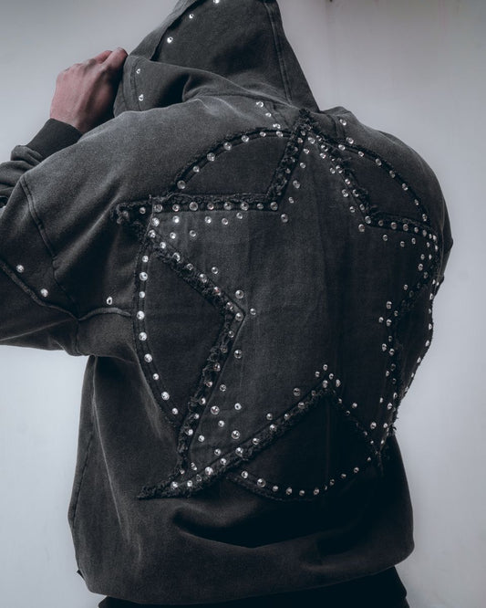 HUDSON HOODY-605 STAR STONES OVERSIZED HOODY BLK (HOODY-605 - BLK)