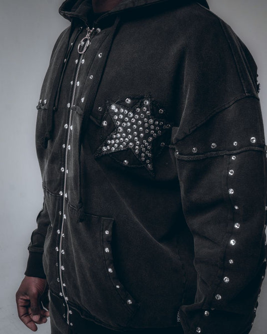 HUDSON HOODY-605 STAR STONES OVERSIZED HOODY BLK (HOODY-605 - BLK)