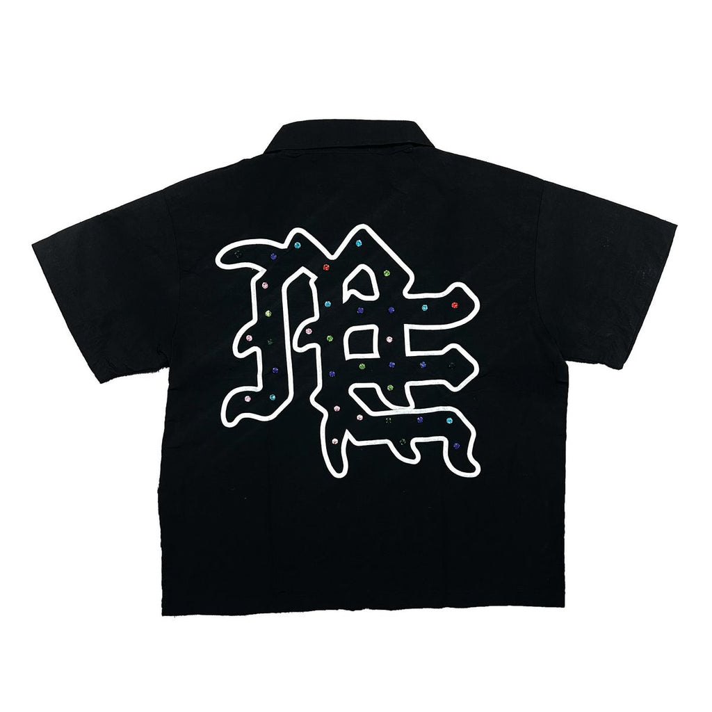 Mixed Emotion “ME Rhinestone Nylon Zip Up Shirt