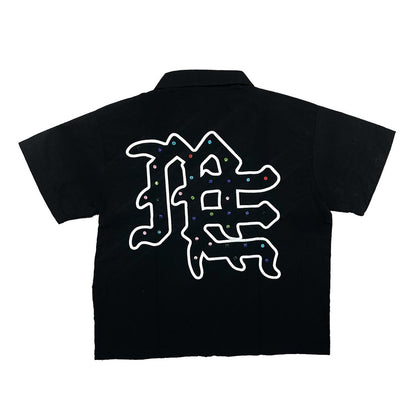 Mixed Emotion “ME Rhinestone Nylon Zip Up Shirt