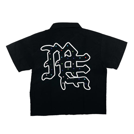 Mixed Emotion “ME Rhinestone Nylon Zip Up Shirt