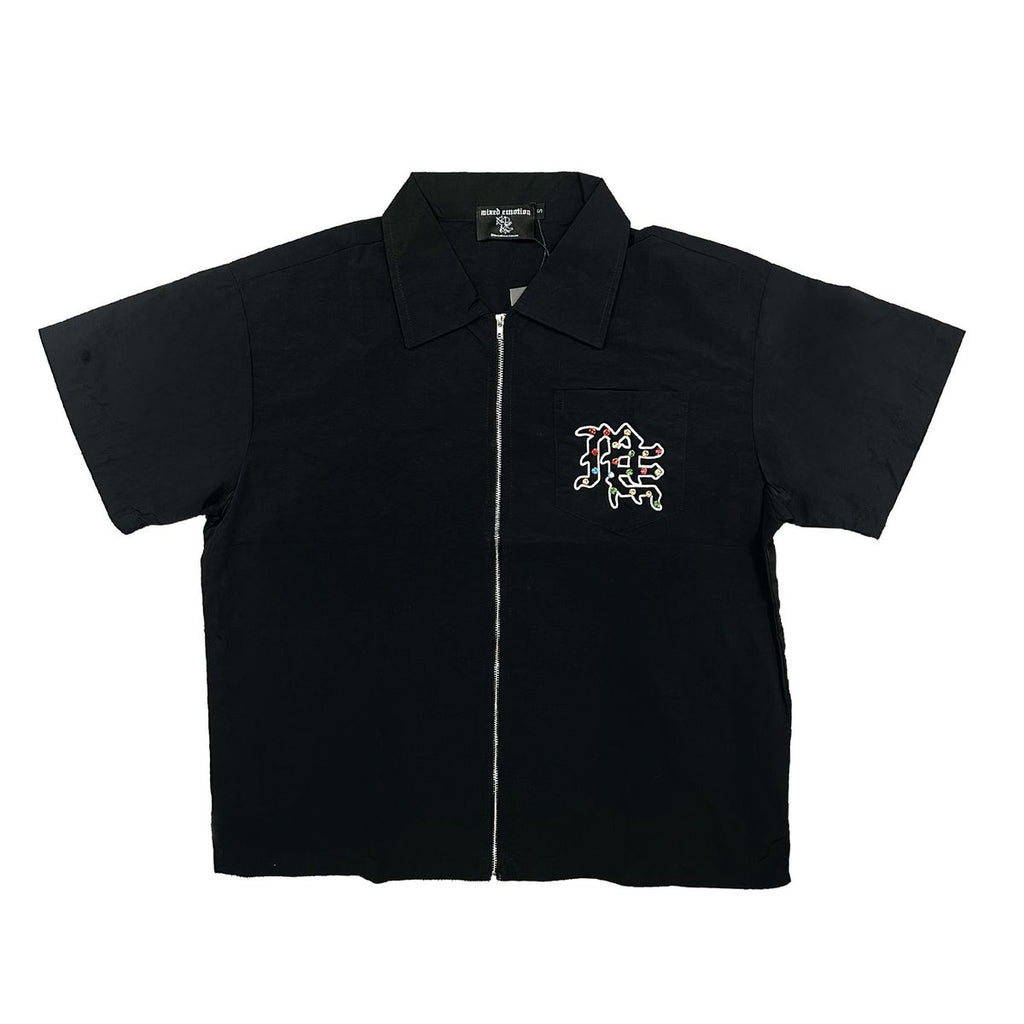 Mixed Emotion “ME Rhinestone Nylon Zip Up Shirt