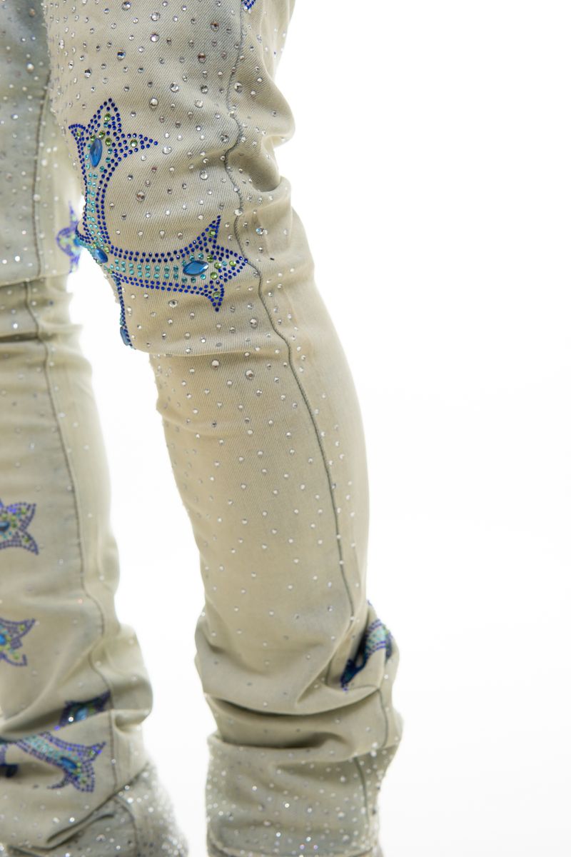 VICIOUS EMBELLISHED RHINESTONE FLARED DENIM VC953-LIGHT BLUE