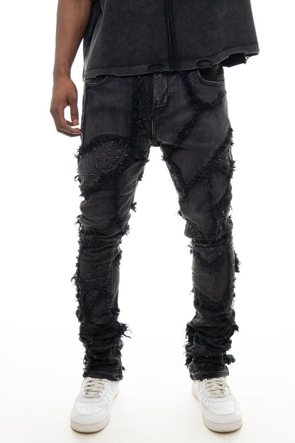 VICIOUS BOXY RIP & REPAIR FLARE DENIM W/ FRAY DETAILS VC627 BLACK