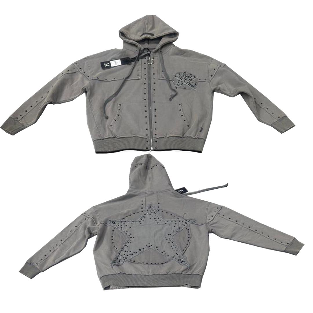 HUDSON HOODY-605 STAR STONES OVERSIZED HOODY GREY (HOODY-605 - GREY)
