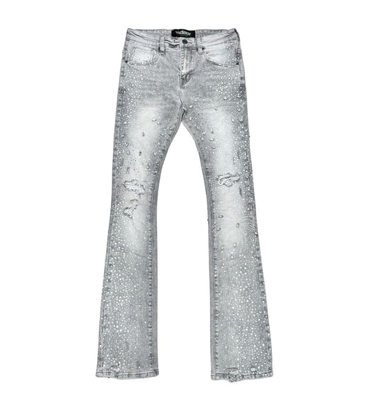VICIOUS EMBELLISHED RHINESTONE FLARED DENIM VC951 GREY