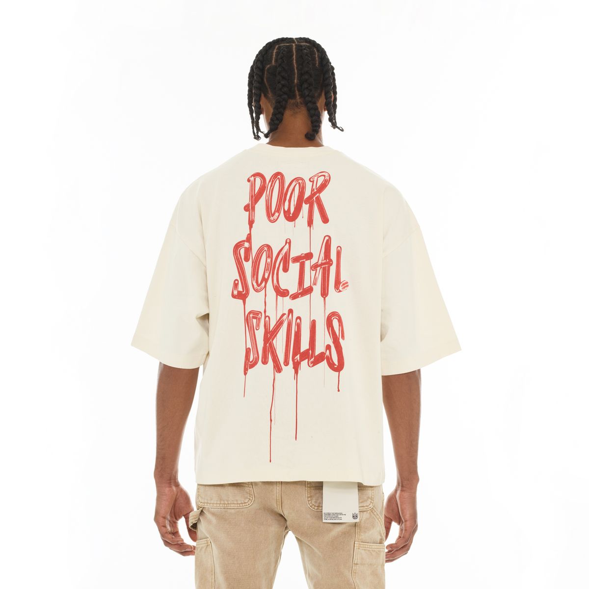 CULT OVERSIZED SHORT SLEEVE CREW NECK TEE "POOR SOCIAL SKILLS" (626A2-K36A)