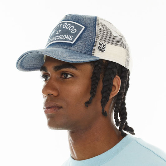 CULT MESH TRUCKER HAT "GOOD AT BAD DECISIONS" (626AC-CH74A)