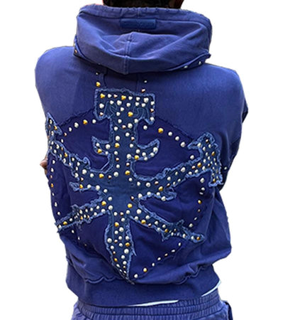 Hudson Hoody 585 Studded Metal Oversized Hoody NAVY