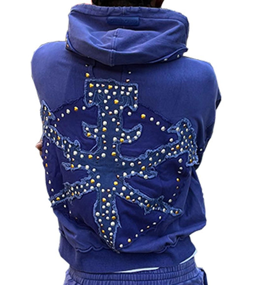 Hudson Hoody 585 Studded Metal Oversized Hoody NAVY