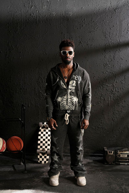 ELITE Skull Premium Heavy GSM Men's Track Set/Black Wash 1064-BLACK