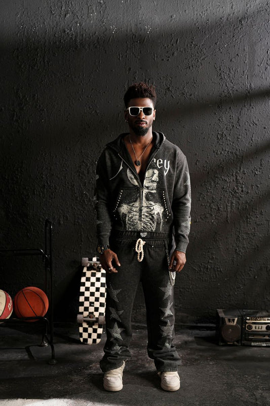 ELITE Skull Premium Heavy GSM Men's Track Set/Black Wash 1064-BLACK