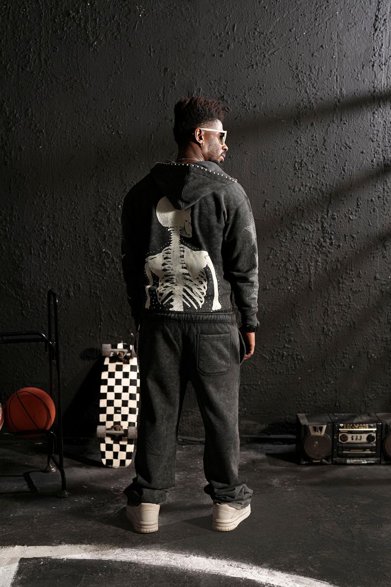 ELITE Skull Premium Heavy GSM Men's Track Set/Black Wash 1064-BLACK