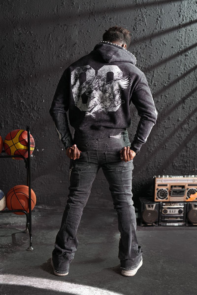 ELITE Noble White/Black Washed Rhinestone + Pearls Zip-Up