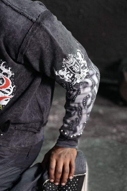 ELITE Saints Washed Rhinestone + Pearls Hoodie/Black 1062-D-BLK