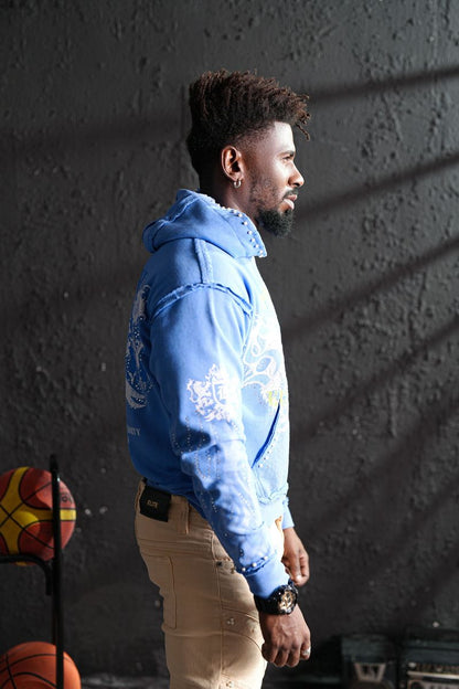 ELITE Saints Washed Rhinestone + Pearls Hoodie / BLUE 1072-D-BLUE