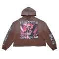 RARE PEACE RK5040 Dark Brown Rhinestones Crop Pull-Over Hoodie