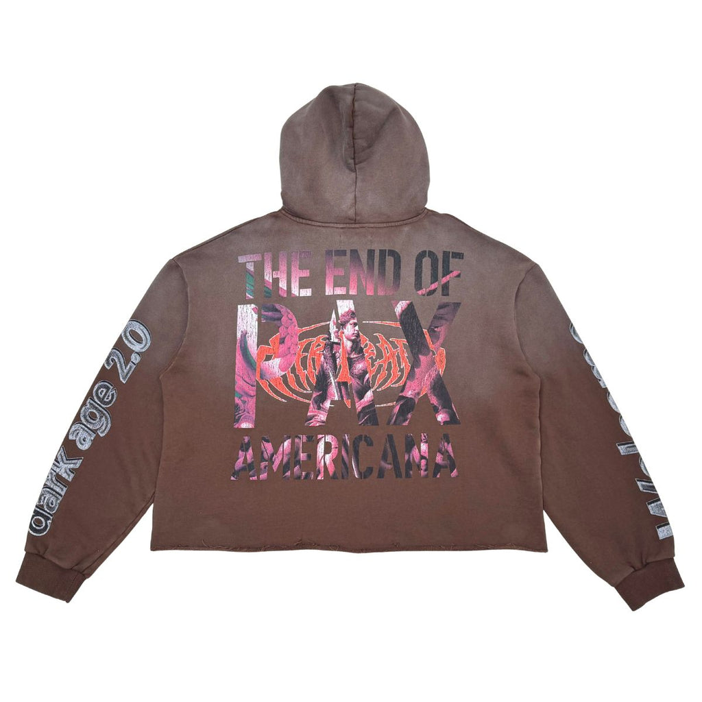 RARE PEACE RK5040 Dark Brown Rhinestones Crop Pull-Over Hoodie