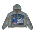 RARE PEACE RARE PEACE RK5035 Olive Rhinestones Crop Pull-Over Hoodie