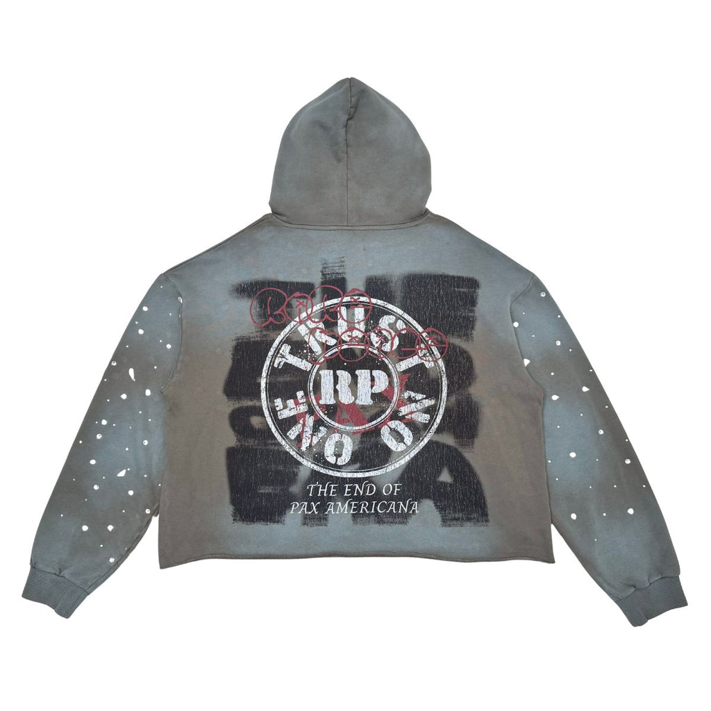 RARE PEACE RARE PEACE RK5035 Olive Rhinestones Crop Pull-Over Hoodie