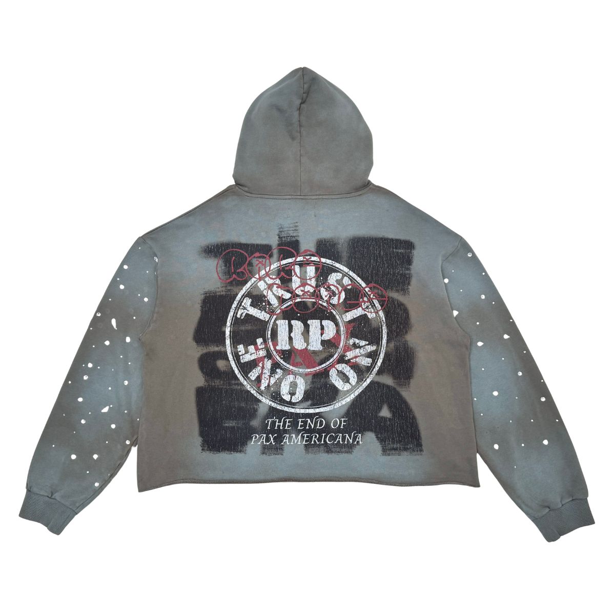 RARE PEACE RK5035 Olive Rhinestones Crop Pull-Over Hoodie