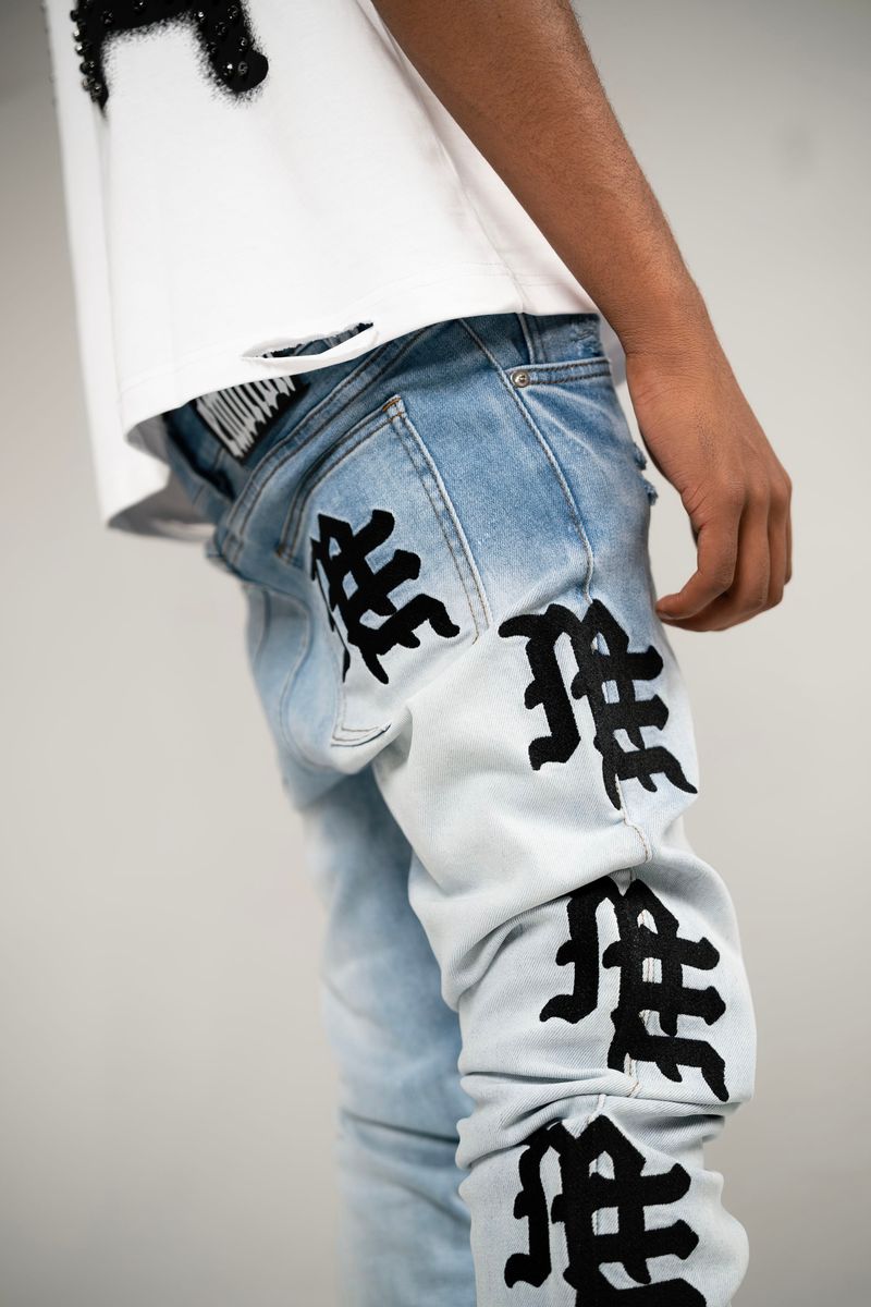 Mixed Emotion Monogram Denim Light Blue Wash