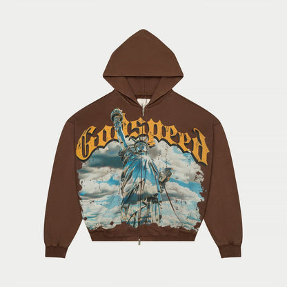GOD SPEED Chrome Liberty Zip Hoodie V2 (Brown Wash)