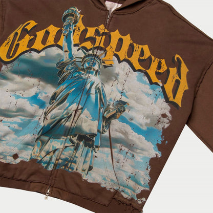 GOD SPEED Chrome Liberty Zip Hoodie V2 (Brown Wash)