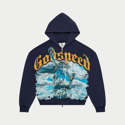 GOD SPEED Chrome Liberty Zip Hoodie V2 (Navy Wash)