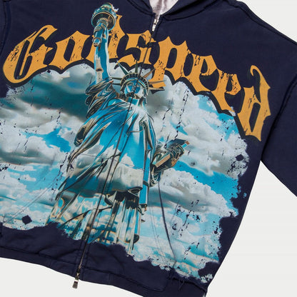 GOD SPEED Chrome Liberty Zip Hoodie V2 (Navy Wash)