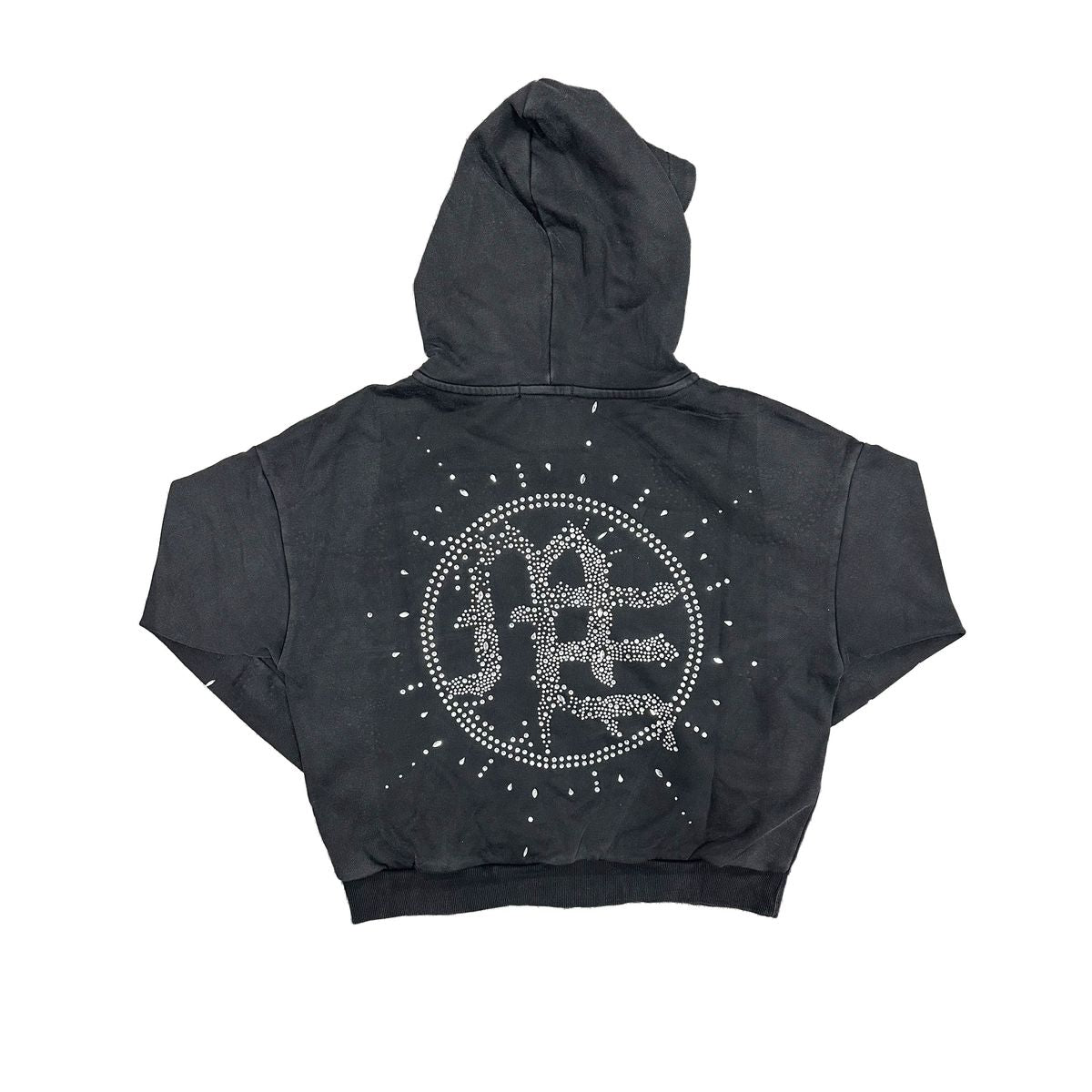 Mixed Emotion Eclipse Grey Acid Wash Rhinestone Hoodie