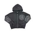 Mixed Emotion Eclipse Grey Acid Wash Rhinestone Hoodie