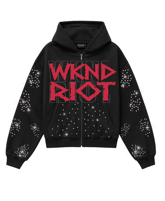 WKND RIOT 1OAK ZIP UP W/ RHINESTONES - BLK