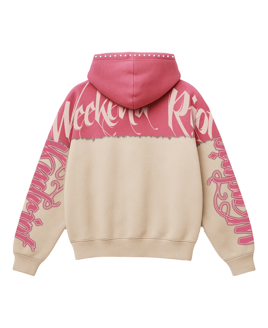 WKND RIOT TOP NOTCH HOODY W/ RHINESTONES-PINK