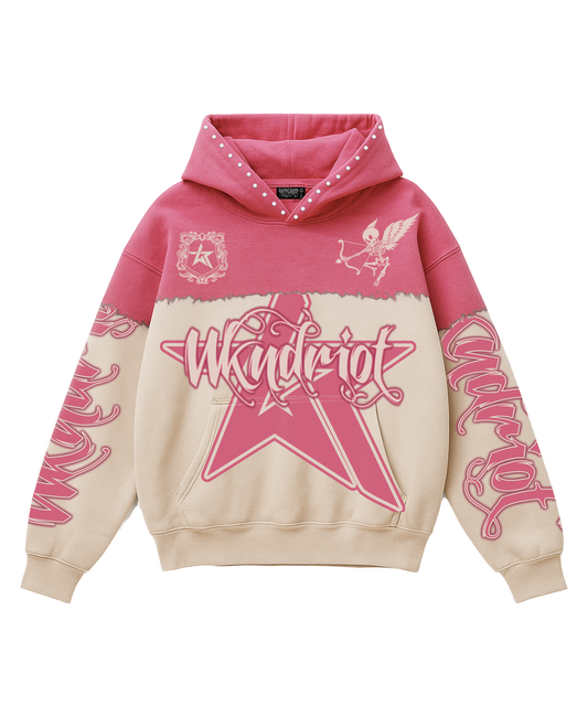 WKND RIOT TOP NOTCH HOODY W/ RHINESTONES-PINK
