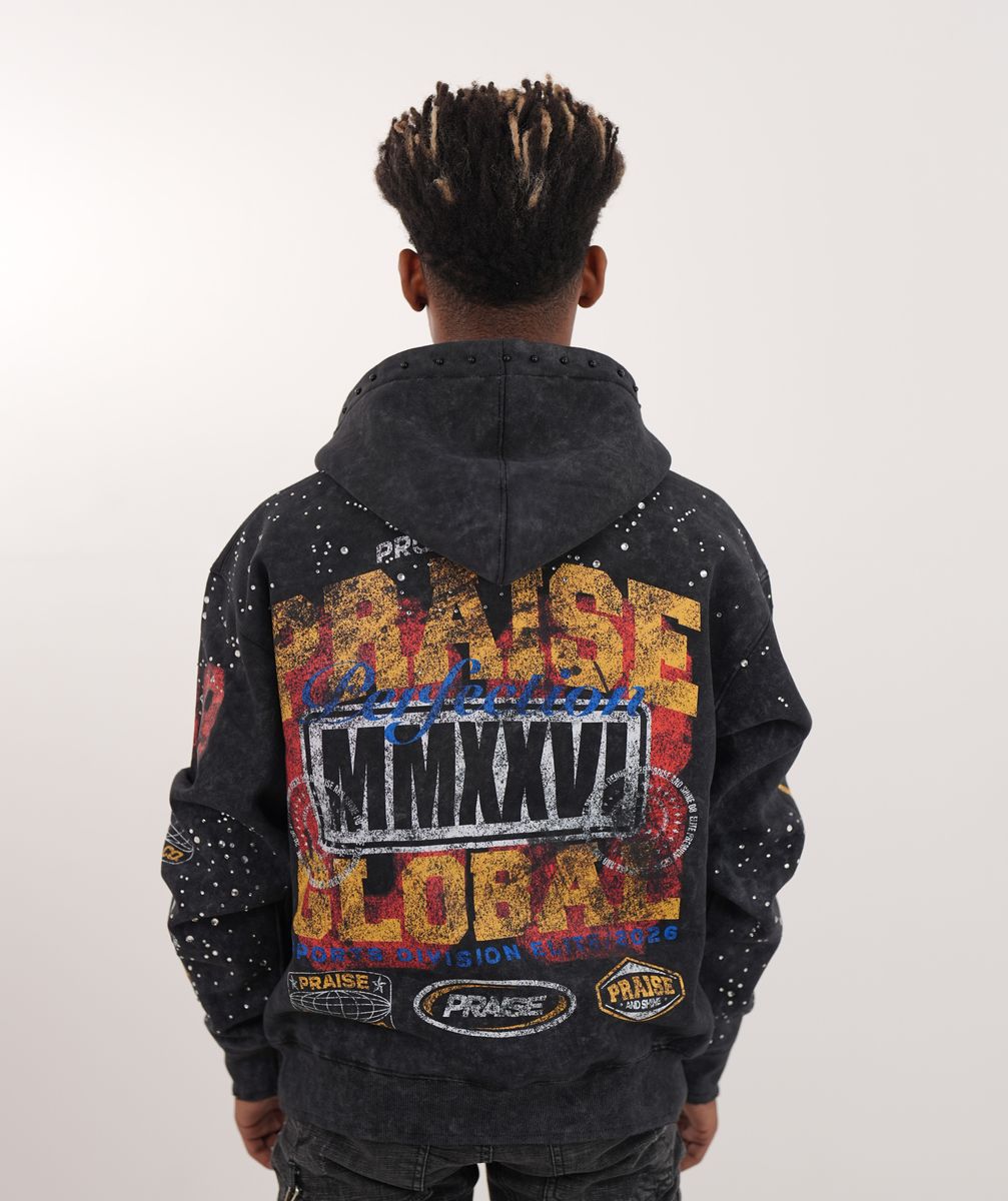 ELITE Praise Black Washed Rhinestone + Pearls Zip-Up