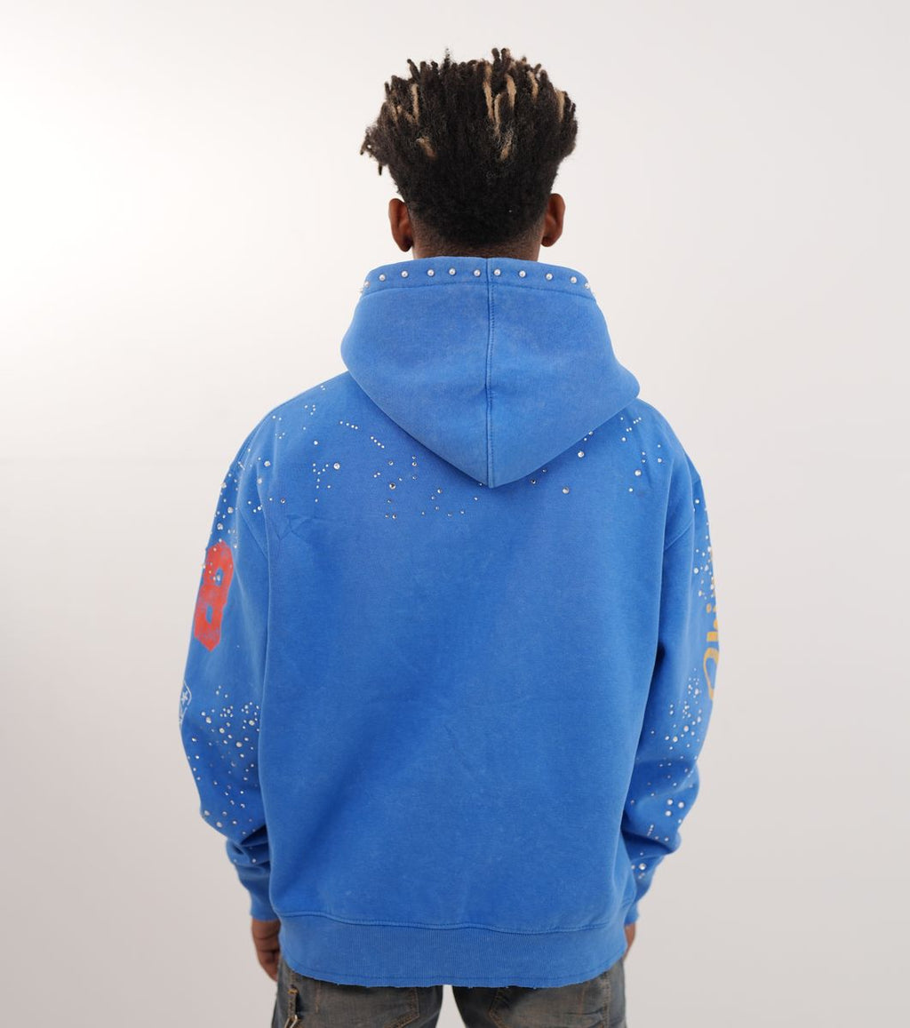 ELITE Praise Blue Washed Rhinestone + Pearls Zip-Up