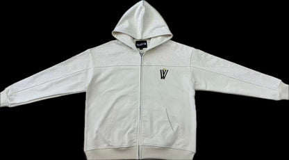 ME WAVE DISTRESSED (CREAM/BLACK) ZIP HOODIE WDS-9H0051A