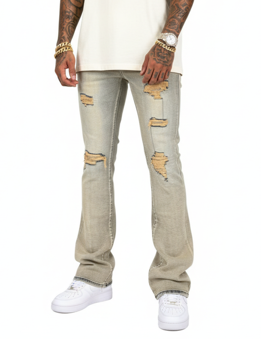 VICIOUS RIP & REPAIR PREMIUM WASH FLARE DENIM VC1032 NATURAL