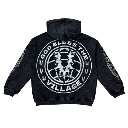 Village Chrome Panel Zip-Up Hoodie In Blk