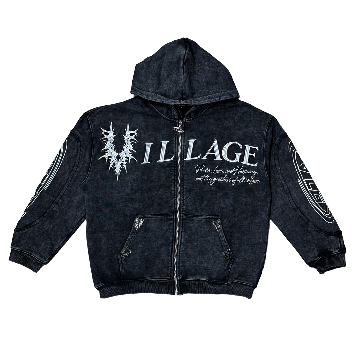Village Chrome Panel Zip-Up Hoodie In Blk