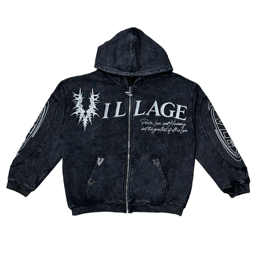 Village Chrome Panel Zip-Up Hoodie In Blk