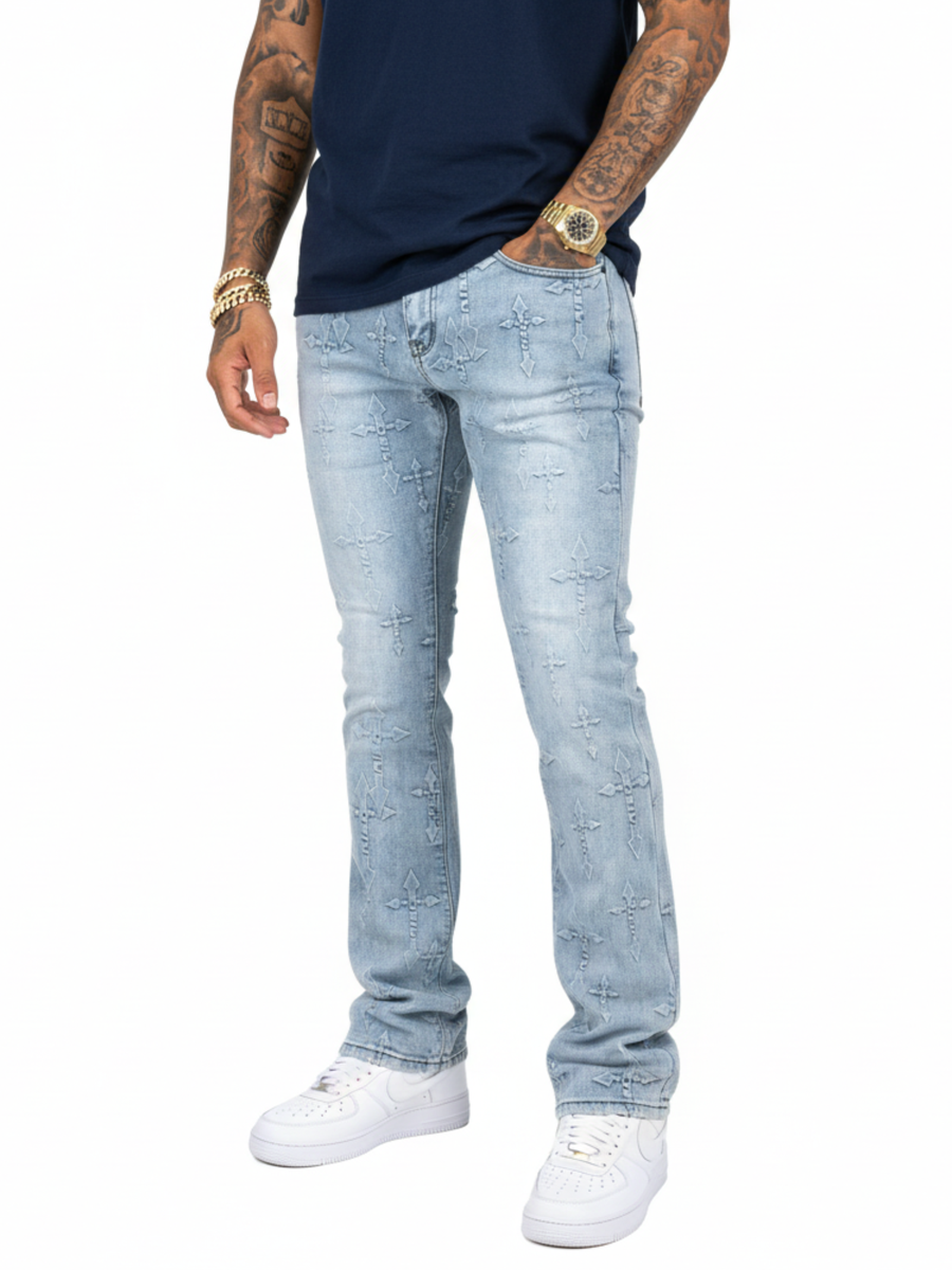 VICIOUS PREMIUM STACK DENIM WITH ART PRINTED ALL OVER VC1089 LIGHT BLUE