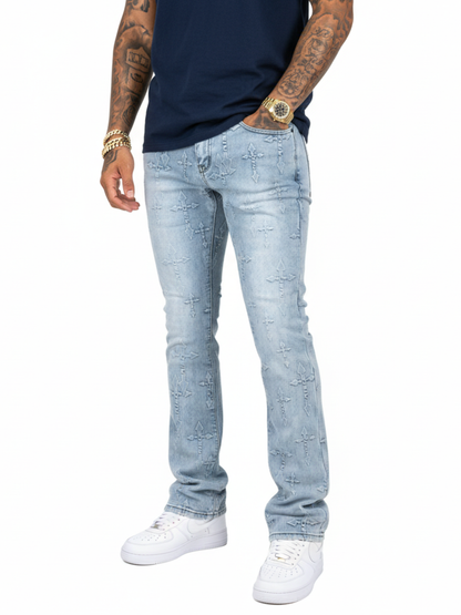 VICIOUS PREMIUM STACK DENIM WITH ART PRINTED ALL OVER VC1089 LIGHT BLUE