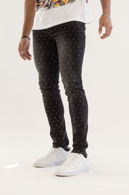 KD PREMIUM RHINESTONE SKINNY JEANS (KD2214A BLACK)