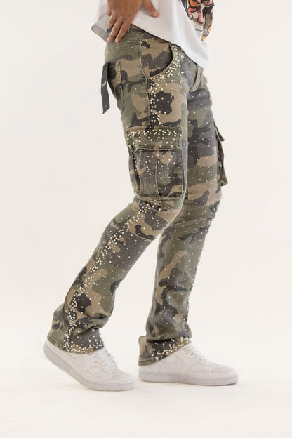 KD RHINESTONE & PEARL STACK DENIM (KD2239 GREEN CAMO)