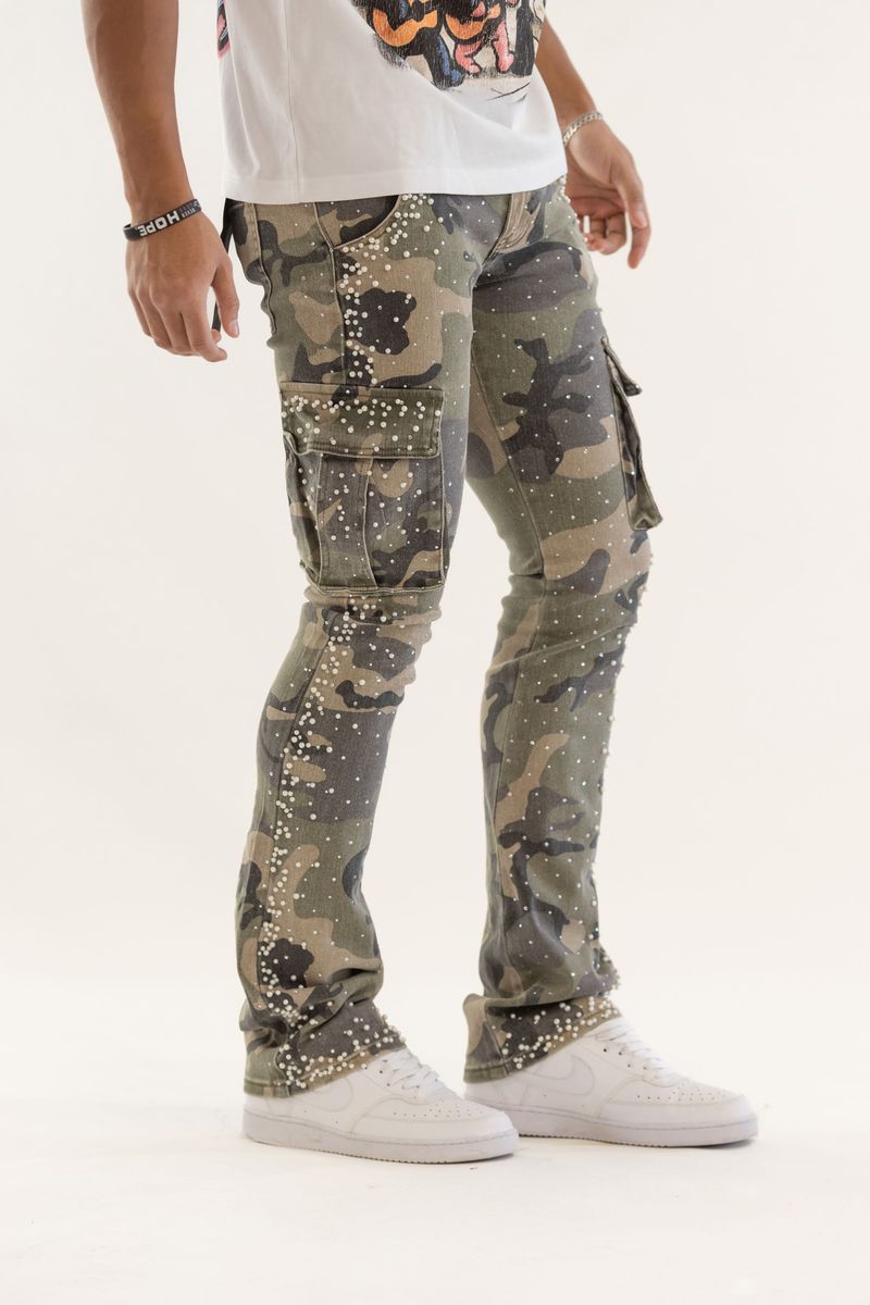 KD RHINESTONE & PEARL STACK DENIM (KD2239 GREEN CAMO)