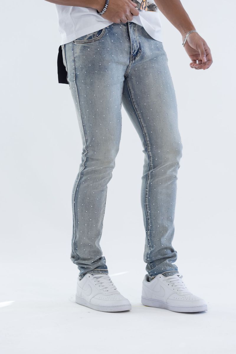 KD PREMIUM RHINESTONE SKINNY JEANS (KD2214A LT BLUE)