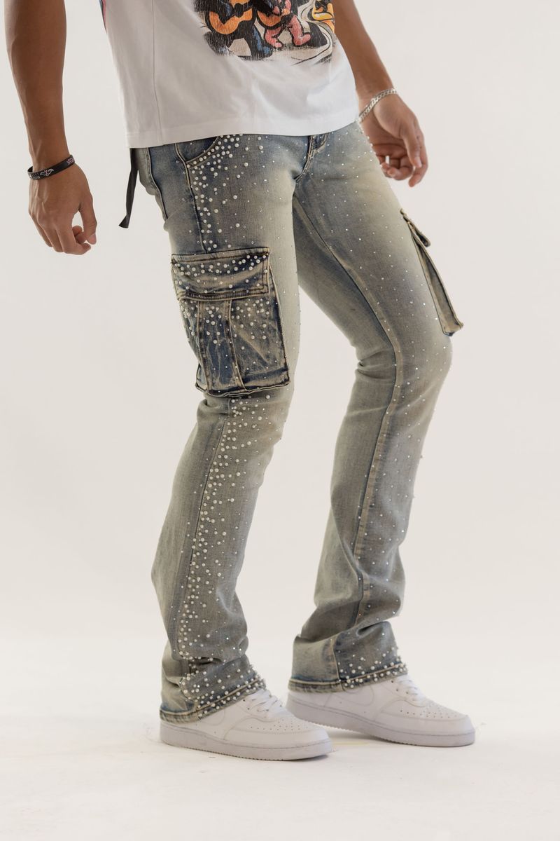 KD RHINESTONE & PEARL STACK DENIM (KD2239 BLUE)